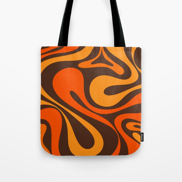 Mod Swirl Retro Abstract Pattern in 70s Brown and Orange  Tote Bag Gallery Image 1