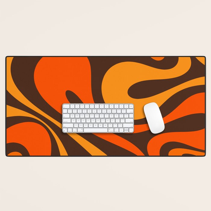 Mod Swirl Retro Abstract Pattern in 70s Brown and Orange  Desk Mat Gallery Image 1