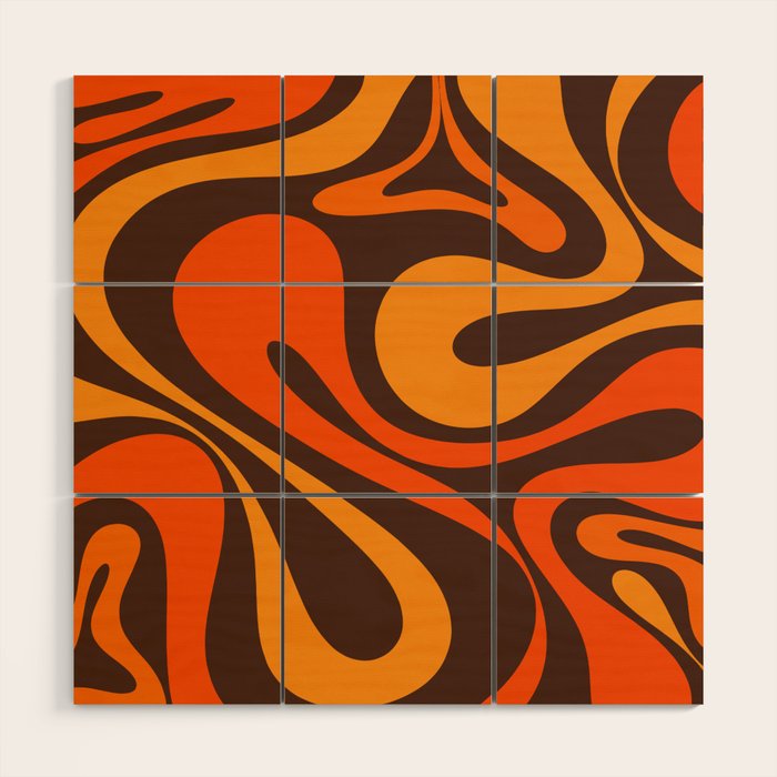 Mod Swirl Retro Abstract Pattern in 70s Brown and Orange  Wood Wall Art Gallery Image 1