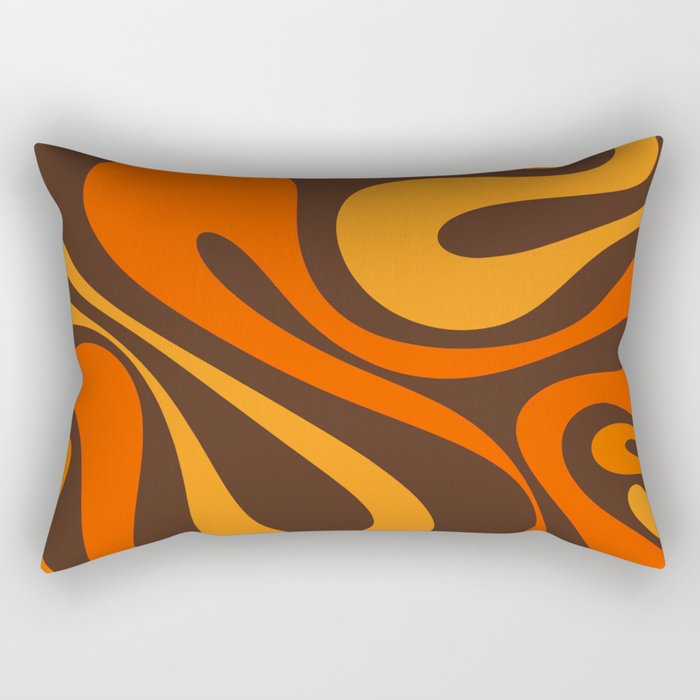 Mod Swirl Retro Abstract Pattern in 70s Brown and Orange  Rectangular Pillow Gallery Image 1