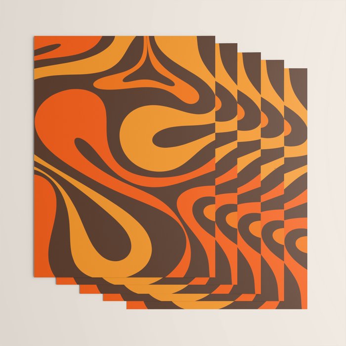 Mod Swirl Retro Abstract Pattern in 70s Brown and Orange  Wrapping Paper Gallery Image 3