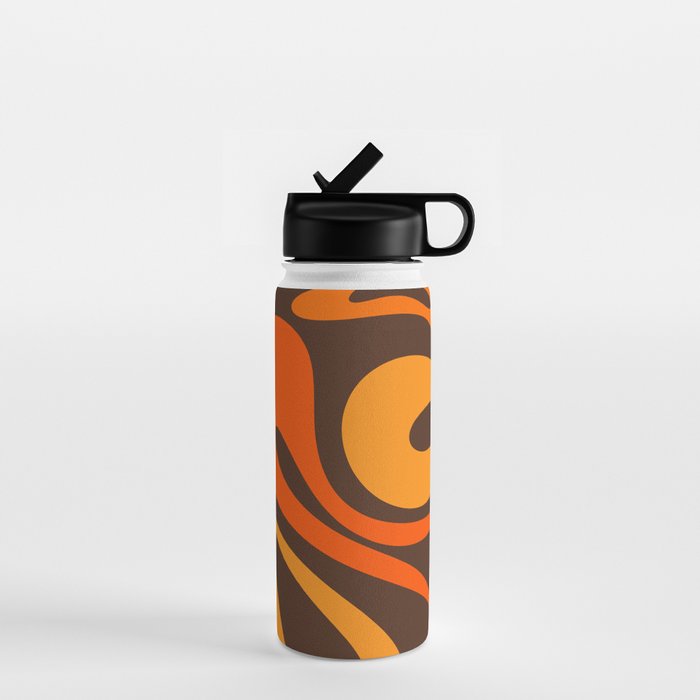 Mod Swirl Retro Abstract Pattern in 70s Brown and Orange  Water Bottle Gallery Image 1