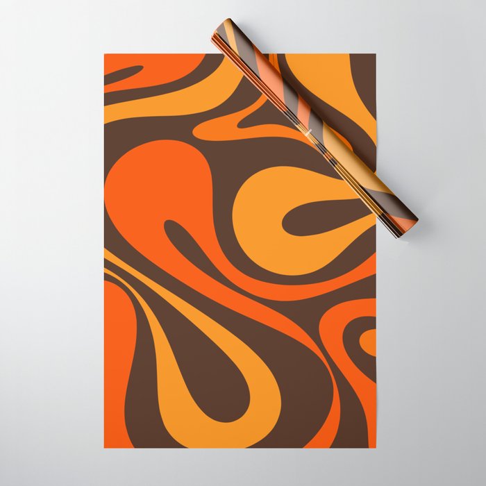 Mod Swirl Retro Abstract Pattern in 70s Brown and Orange  Wrapping Paper Gallery Image 1