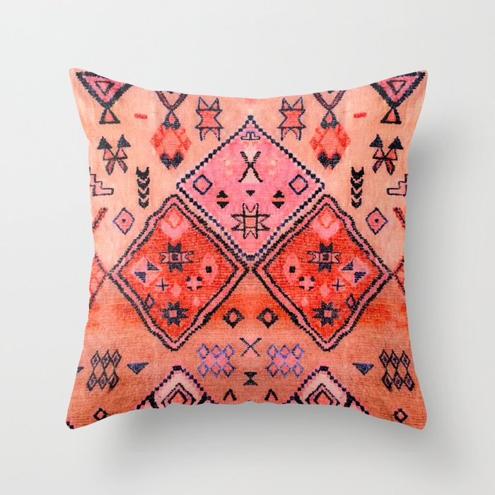 Bohemian Berber Orange Handmade Moroccan Fabric Texture Throw Pillow Gallery Image 6