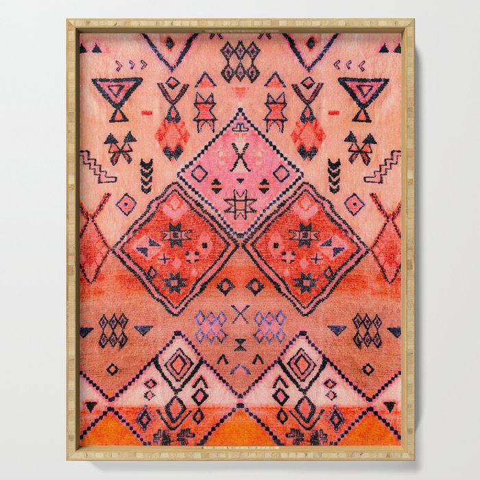 Bohemian Berber Orange Handmade Moroccan Fabric Texture Serving Tray Gallery Image 1