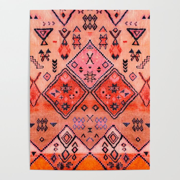Bohemian Berber Orange Handmade Moroccan Fabric Texture Poster Gallery Image 4