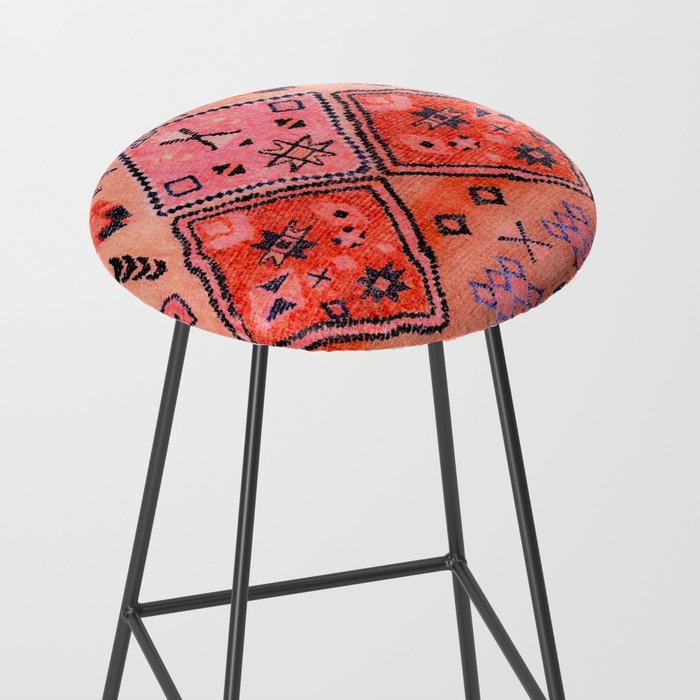 Bohemian Berber Orange Handmade Moroccan Fabric Texture Stool Gallery Image 2