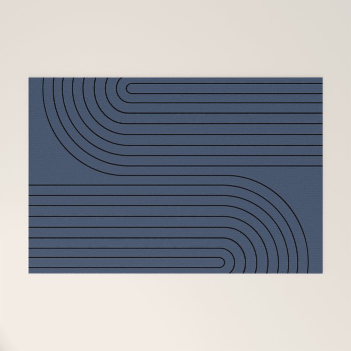 Minimal Line Curvature IV Navy Blue Mid Century Modern Arch Abstract Welcome Mat Gallery Image 1