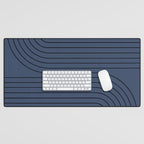 Minimal Line Curvature IV Navy Blue Mid Century Modern Arch Abstract Desk Mat Gallery Image 1