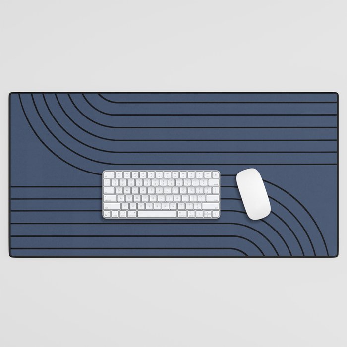 Minimal Line Curvature IV Navy Blue Mid Century Modern Arch Abstract Desk Mat Gallery Image 1