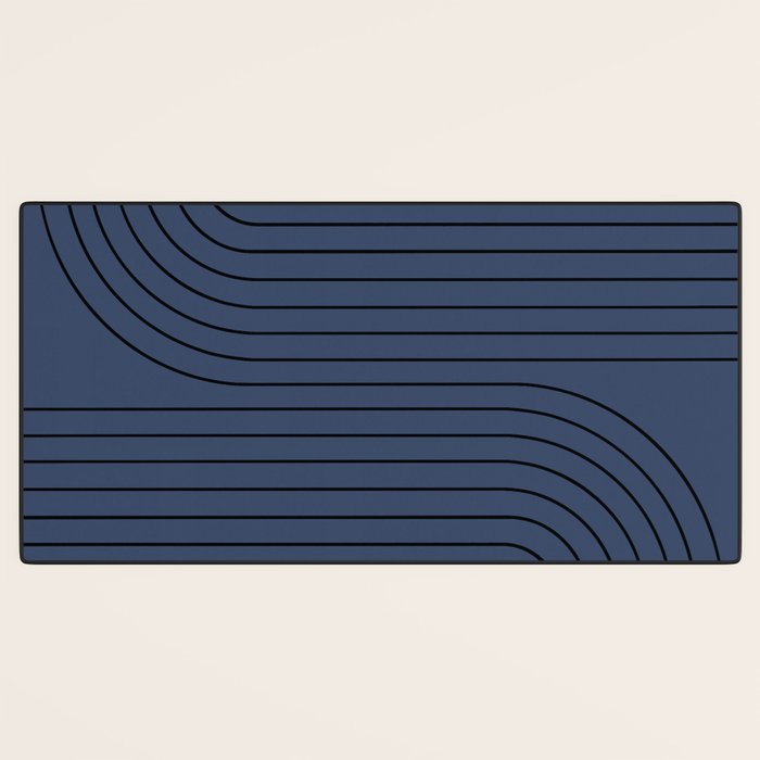 Minimal Line Curvature IV Navy Blue Mid Century Modern Arch Abstract Desk Mat Gallery Image 3