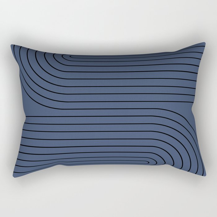 Minimal Line Curvature IV Navy Blue Mid Century Modern Arch Abstract Rectangular Pillow Gallery Image 1