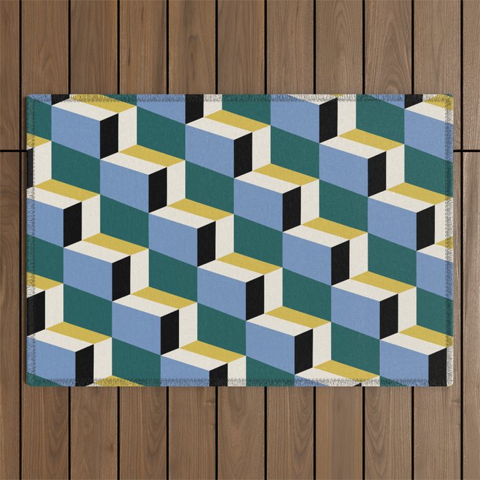 Cuboid Geometric Abstract Shapes Pattern XXXV Outdoor Rug Gallery Image 1