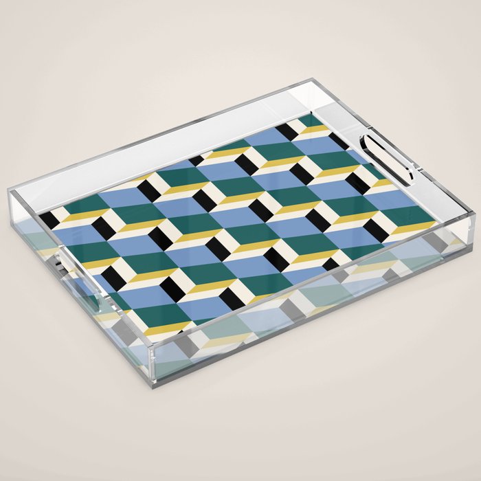 Cuboid Geometric Abstract Shapes Pattern XXXV Acrylic Tray Gallery Image 1