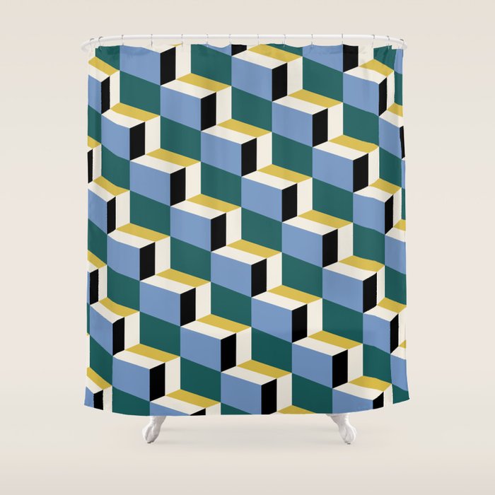 Cuboid Geometric Abstract Shapes Pattern XXXV Shower Curtain Gallery Image 1