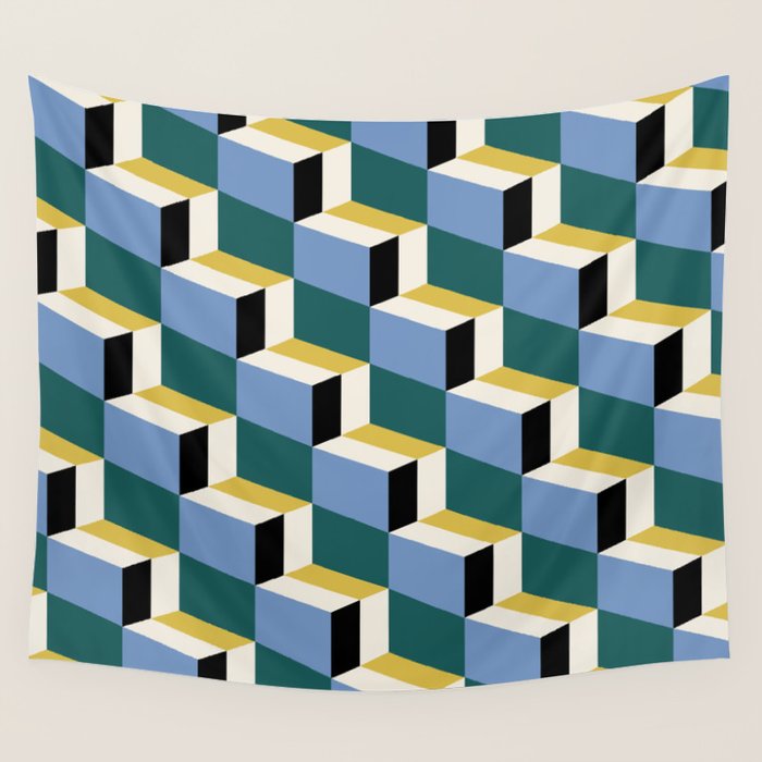 Cuboid Geometric Abstract Shapes Pattern XXXV Wall Tapestry Gallery Image 1