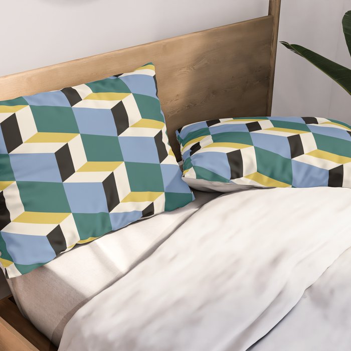 Cuboid Geometric Abstract Shapes Pattern XXXV Pillow Sham Gallery Image 2