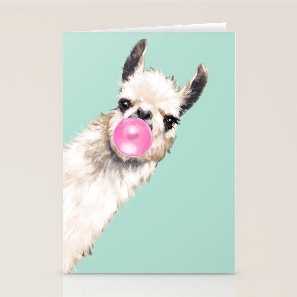 Bubble Gum Sneaky Llama in Green Stationery Card Gallery Image 2