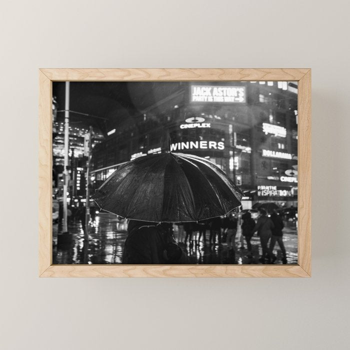 Downtown Toronto at Night - Black and White Street Photogrpahy Mini Art Print Gallery Image 1