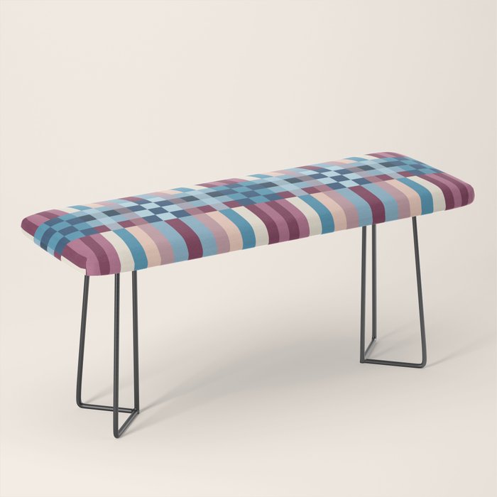 Woven Checks and Stripes Blue Burgundy Bench Gallery Image 1