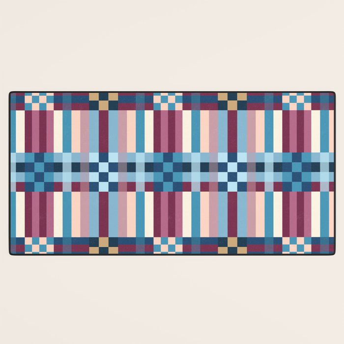 Woven Checks and Stripes Blue Burgundy Desk Mat Gallery Image 3