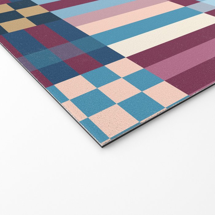 Woven Checks and Stripes Blue Burgundy Welcome Mat Gallery Image 2