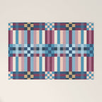 Woven Checks and Stripes Blue Burgundy Welcome Mat Gallery Image 1