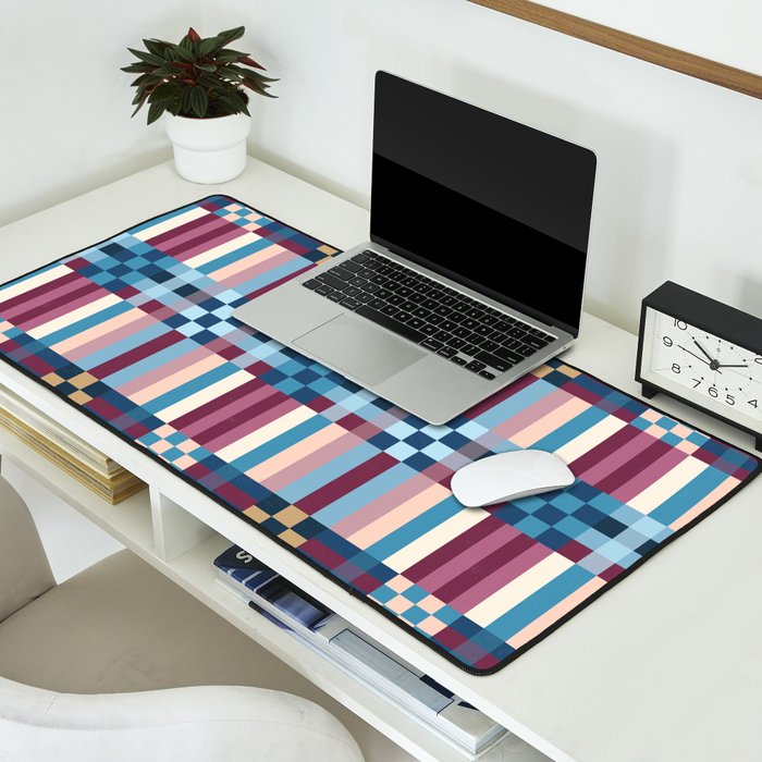 Woven Checks and Stripes Blue Burgundy Desk Mat Gallery Image 2