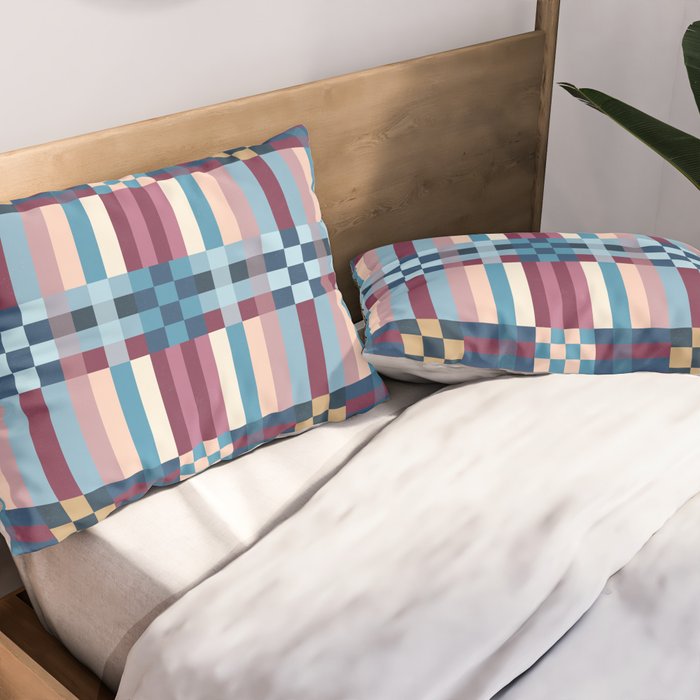 Woven Checks and Stripes Blue Burgundy Pillow Sham Gallery Image 2