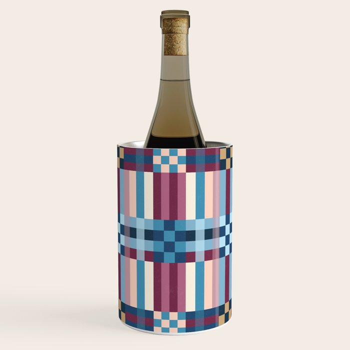 Woven Checks and Stripes Blue Burgundy Wine Chiller Gallery Image 1