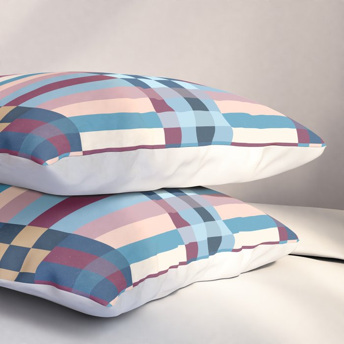 Woven Checks and Stripes Blue Burgundy Pillow Sham Gallery Image 3
