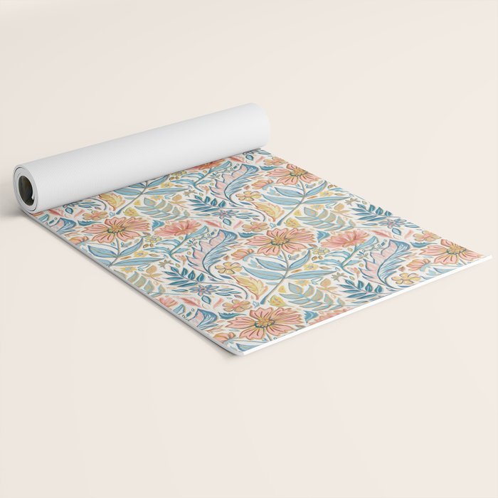 Soft Peach and Blue Art Nouveau Floral Yoga Mat Gallery Image 2