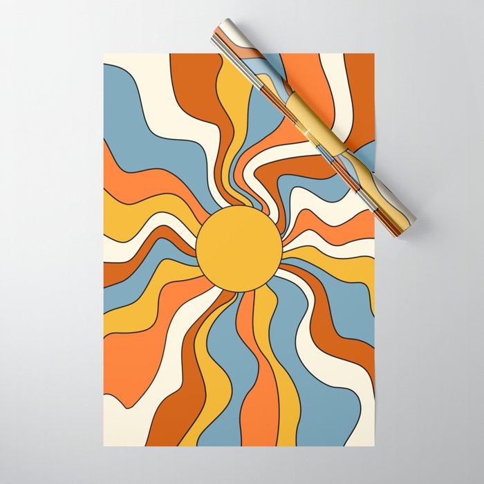 Retro Groovy Sun, 70s Print Wrapping Paper Gallery Image 1
