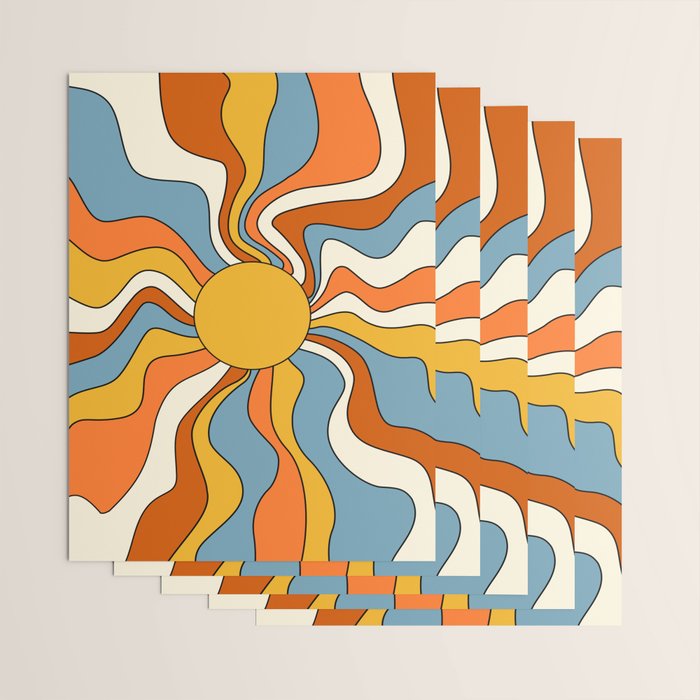 Retro Groovy Sun, 70s Print Wrapping Paper Gallery Image 3