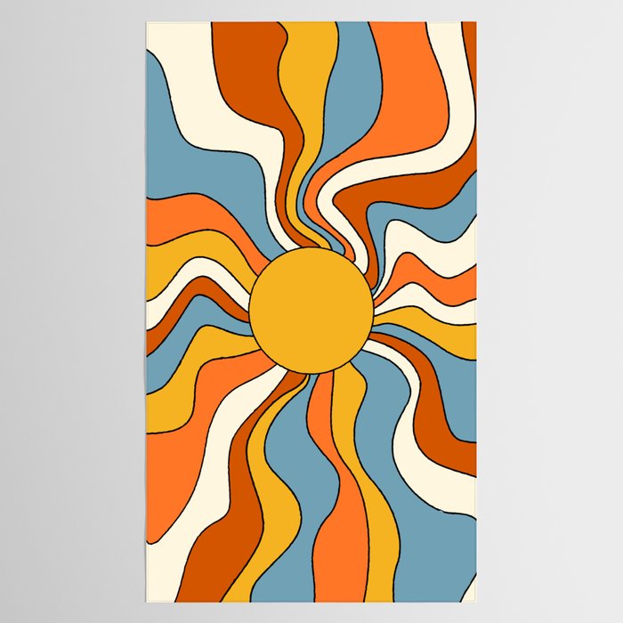 Retro Groovy Sun, 70s Print Tablecloth Gallery Image 2