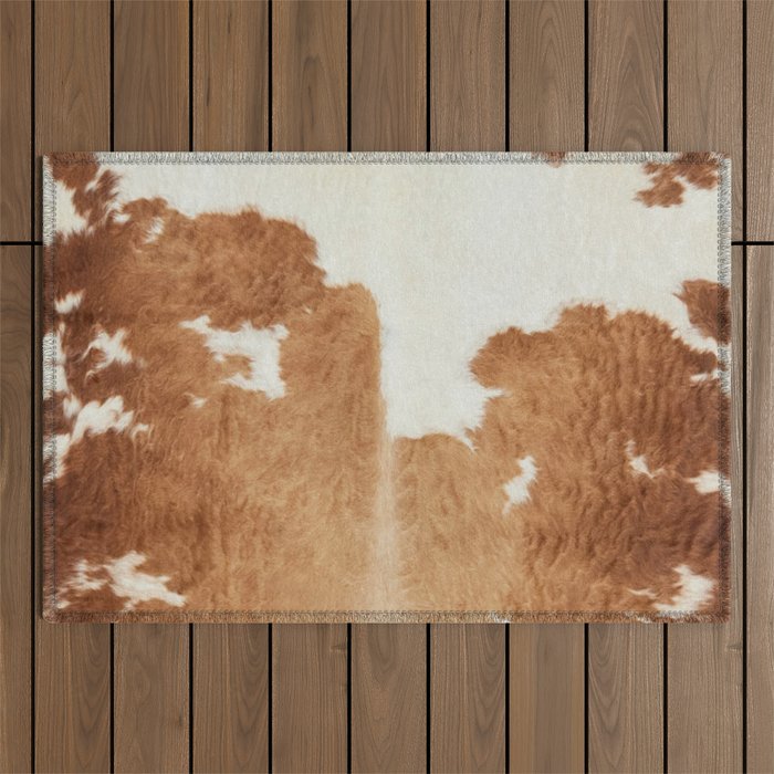 Rustic Farm Cowhide Print Outdoor Rug Gallery Image 1
