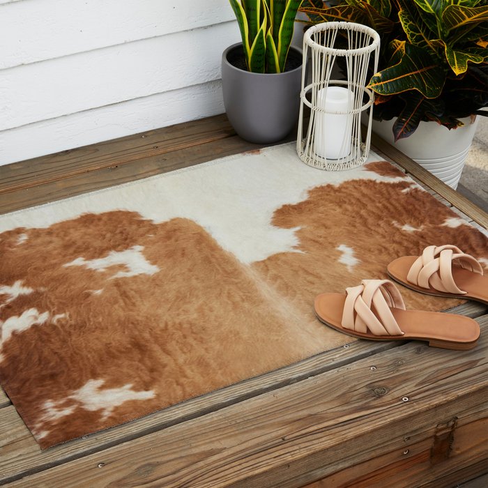 Rustic Farm Cowhide Print Outdoor Rug Gallery Image 2