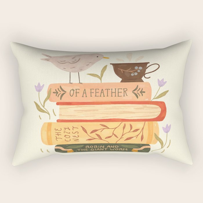 Bird's Book Stack Rectangular Pillow Gallery Image 1