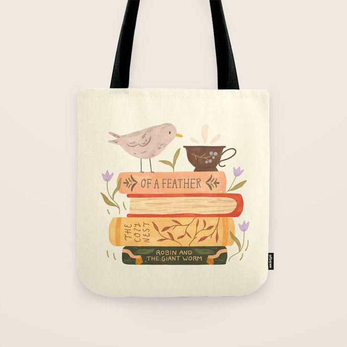 Bird's Book Stack Tote Bag Gallery Image 1