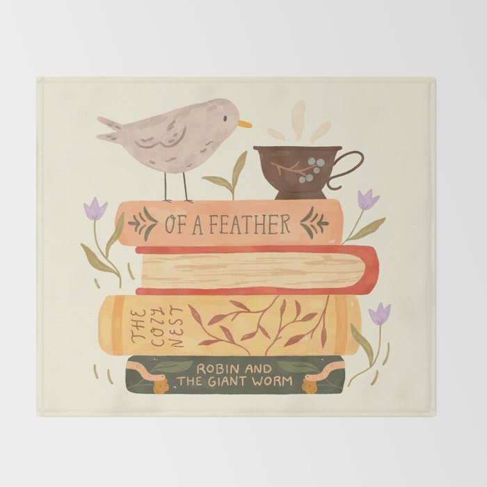 Bird's Book Stack Throw Blanket Gallery Image 2