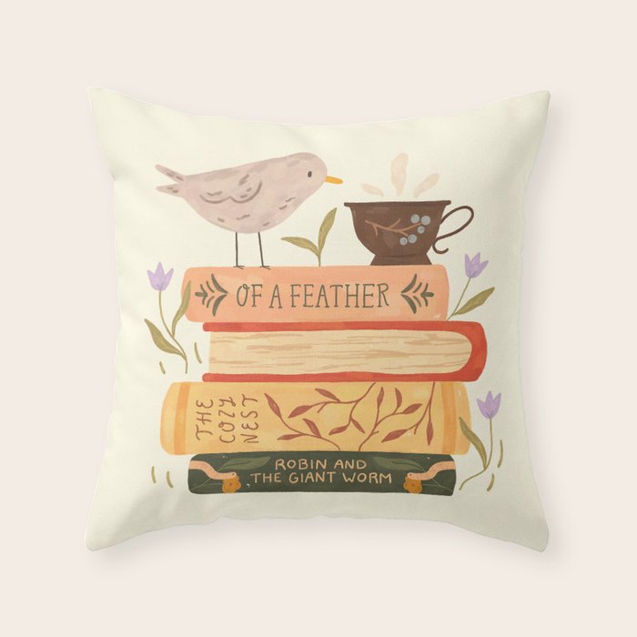 Bird's Book Stack Throw Pillow Gallery Image 6