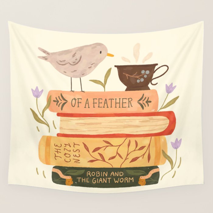 Bird's Book Stack Wall Tapestry Gallery Image 4