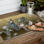 Chinoiserie Oriental Golden Peacock Fresco Art Outdoor Rug Gallery Image 2
