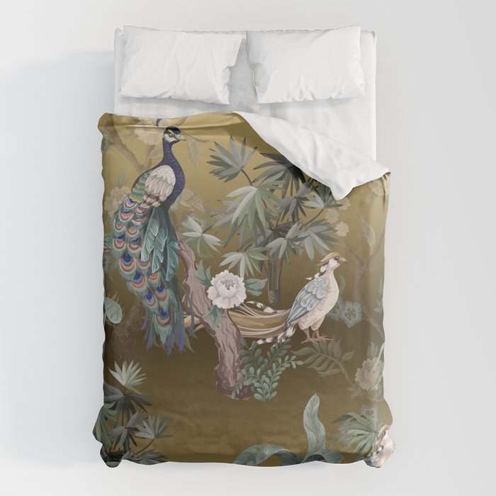 Chinoiserie Oriental Golden Peacock Fresco Art Duvet Cover Gallery Image 6
