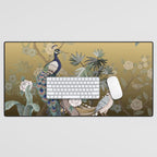 Chinoiserie Oriental Golden Peacock Fresco Art Desk Mat Gallery Image 1