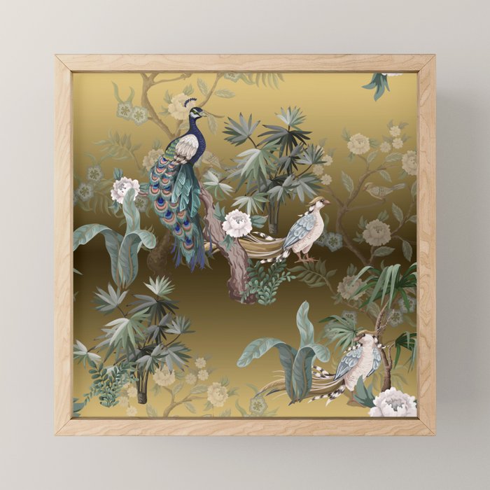 Chinoiserie Oriental Golden Peacock Fresco Art Mini Art Print Gallery Image 1