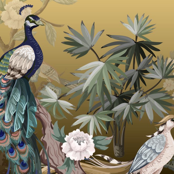Chinoiserie Oriental Golden Peacock Fresco Art Coffee Mug Gallery Image 2