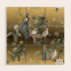 Chinoiserie Oriental Golden Peacock Fresco Art Wood Wall Art Gallery Image 1