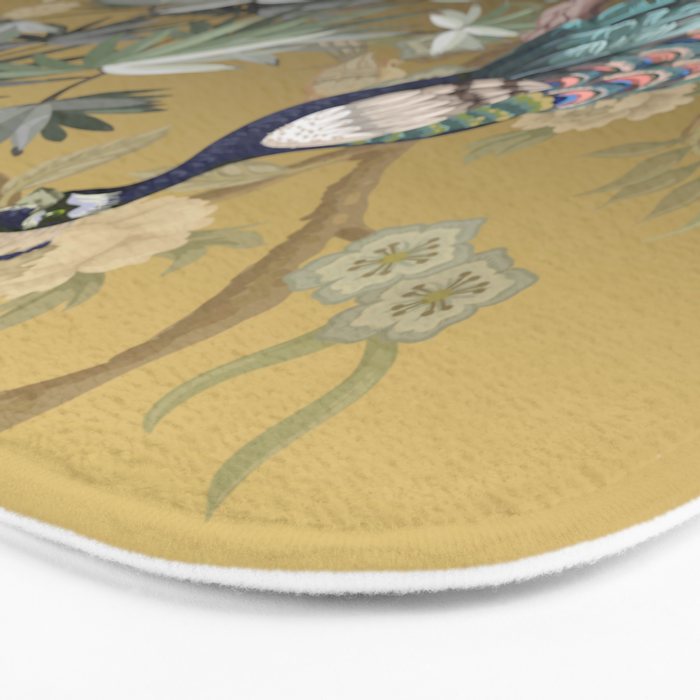 Chinoiserie Oriental Golden Peacock Fresco Art Bath Mat Gallery Image 3