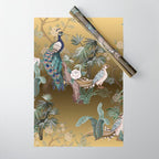 Chinoiserie Oriental Golden Peacock Fresco Art Wrapping Paper Gallery Image 1